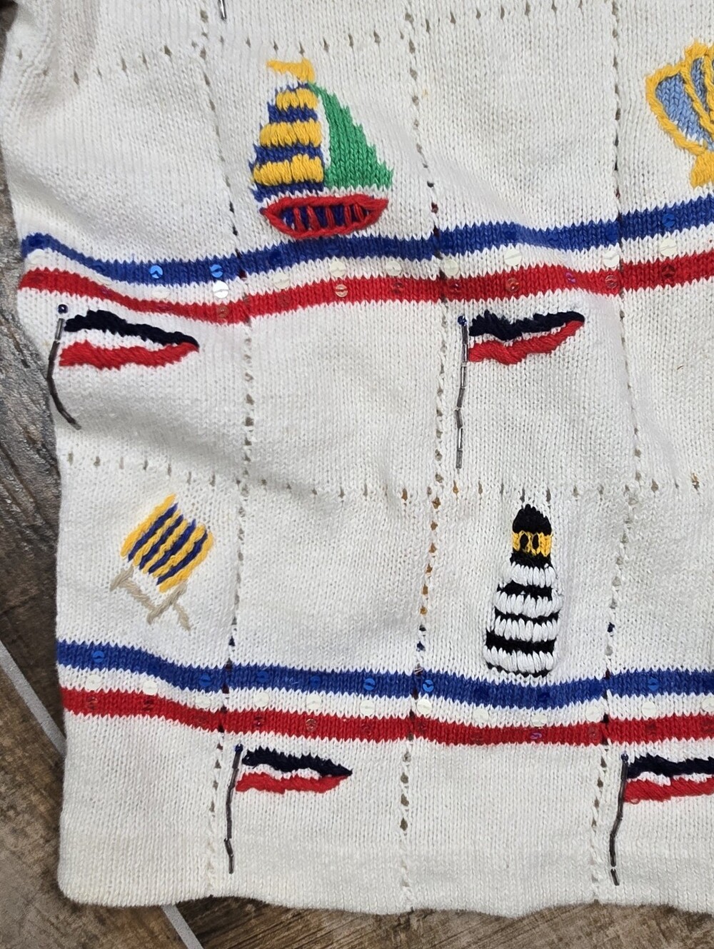 Philip & Jane Gordon Design Options Cream Nautical Fireworks Sweater Size XL - Picture 9 of 15